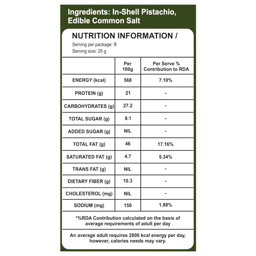 Premium Jumbo Pistachios – Roasted & Salted (California) 200gm